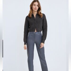 Wilfred Next Door Sweater 100% Merino Wool Collared Cardigan Dark Gray - XS